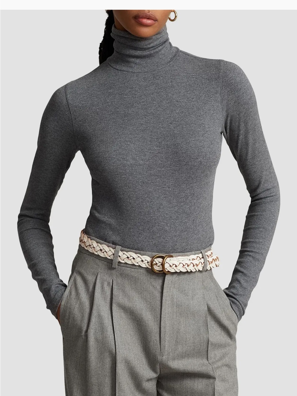 Polo Ralph Lauren Stretch Rib-Knit Turtleneck Sweater Heather Grey Sm Minimalist